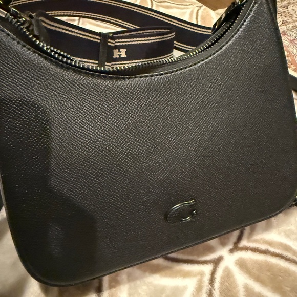 COACH Signature Coated Canvas Hobo Solid Black Crossbody - Picture 2 of 10